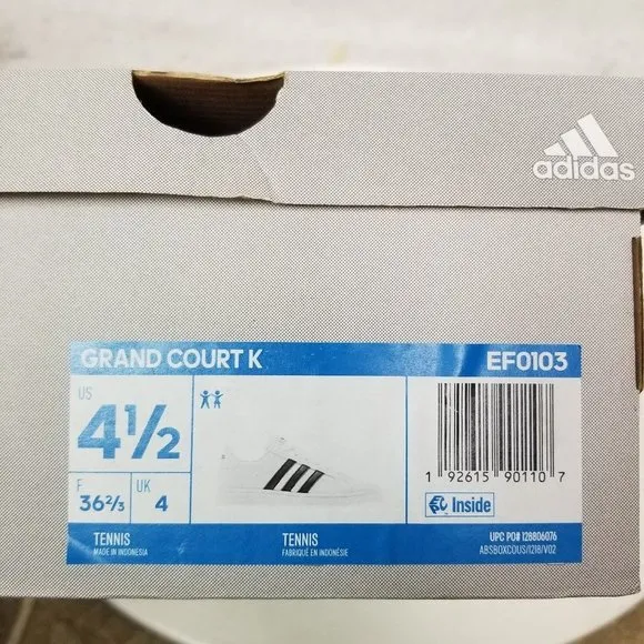Adidas Originals Kids 4.5 Cloud White Grand Court Tennis Shoes EF0103 NIB