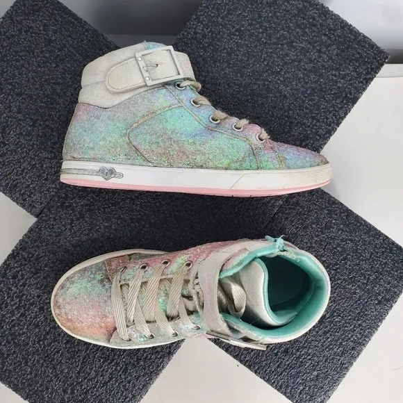 Skechers Girls Multi Colored Sparkle High Top Sneakers Size 3 Youth Shoes